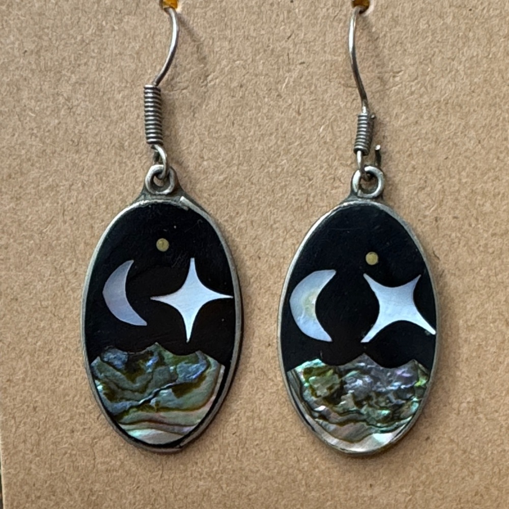 Mother of pearl and abalone Star and Moon Earrings